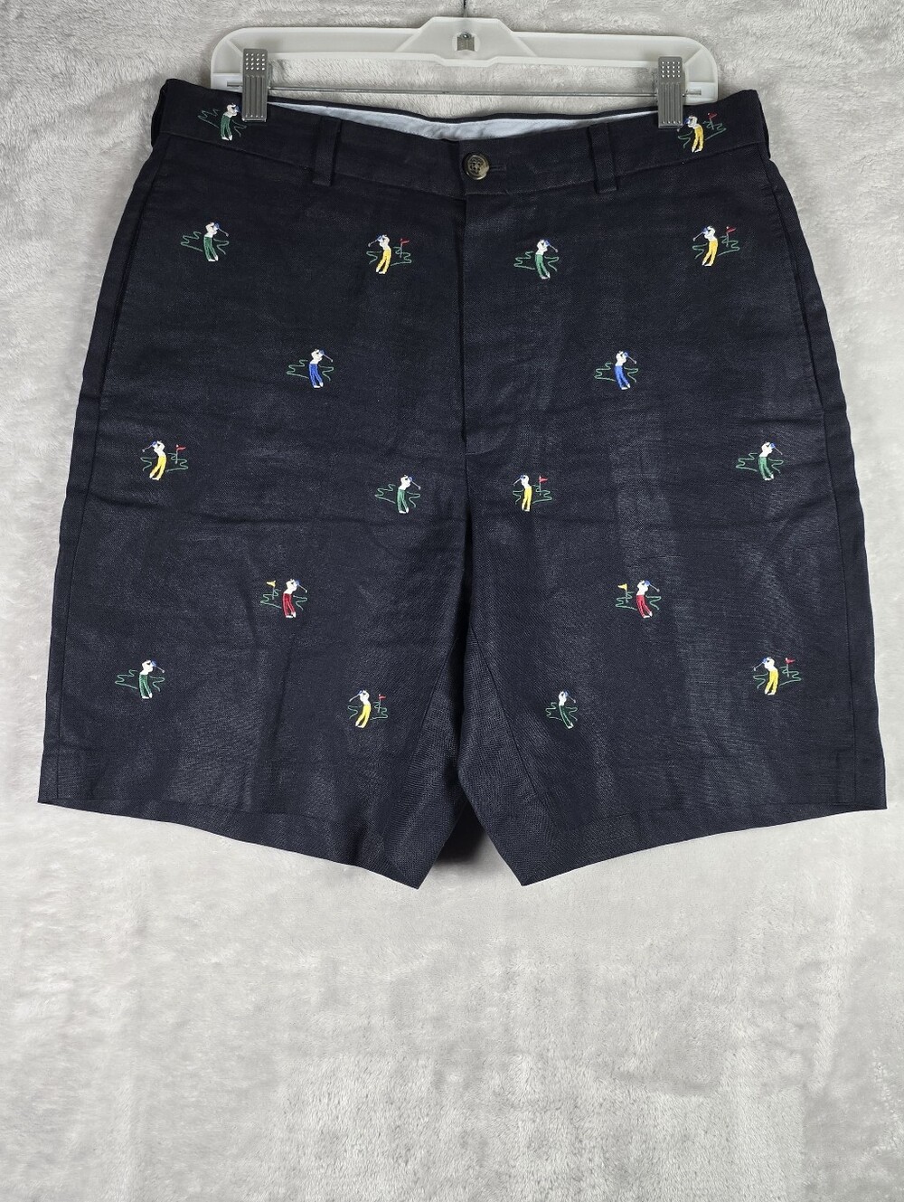 Brooks Brothers Country Club Linen Shorts Mens 33 Navy Golf Players Embroidery